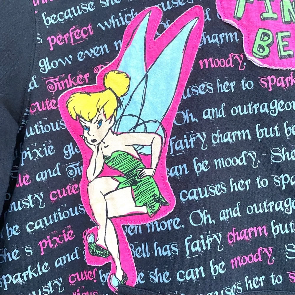 DISNEY tinkerbell sweatshirt black hoodie appliqué hoody rare embroidery pockets - Picture 2 of 6
